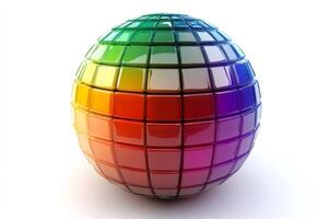 Vibrant multicolored sphere with grid pattern photo