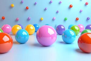 Vibrant multicolored spheres on a blue background photo