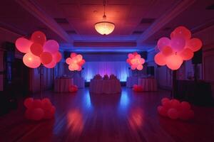 Illuminated Balloons Decorating Ballroom for a Festive Celebration photo