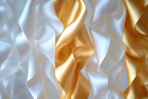 Golden and white satin ribbons creating a beautiful wavy pattern photo