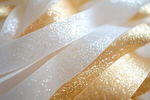 White and Gold Ribbons Creating Elegant Festive Background photo