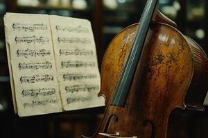 Classical cello and sheet music in harmony photo