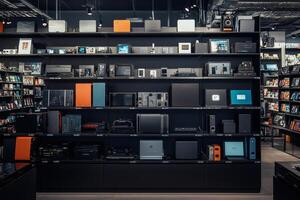 Large electronics store displaying various consumer electronics products photo