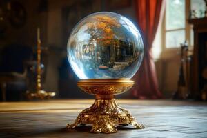 Crystal Ball Reflecting Autumn Scenery in Luxurious Interior photo