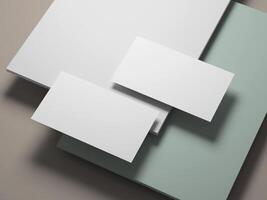 Stylish business card placed on white and pastel layers, featuring a modern and minimalistic design. photo