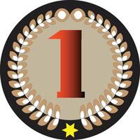 Number one badge with laurel wreath and yellow star vector