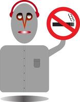 A man wearing headphones is pointing out a place where smoking is prohibited vector