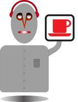 A man wearing headphones is pointing out the nearest cafe vector