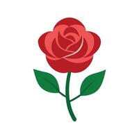 a rose with green leaves with flat illustration style vector