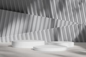 A white, minimalist podium in a soft shadow, perfect for highlighting a focal point in a sophisticated setting. photo