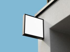 Elegant square logo sign mockup with clean, empty space for custom logo placement on a building facade. photo