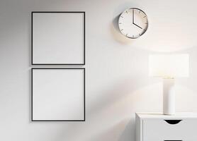 White square frame mockup displayed on a light wall, providing a clean canvas for design projects and art displays. photo