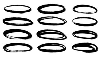 Brush-drawn ellipses, ovals, and bubbles to highlight text. Hand-drawn marker and crayon circles. Doodle-style geometric outline shapes. ink elements for emphasis. vector