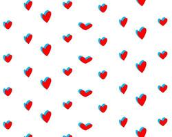 All-over seamless pattern with small red hand-drawn doodle hearts on white. Cute and simple Valentine's Day background, perfect for prints, cards, and decor. vector