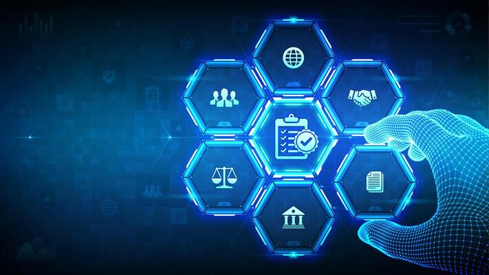 Regulation Compliance financial control internet technology concept. Compliance rules. Law regulation policy. Hand places an element into a composition visualizing Reg Tech. illustration.