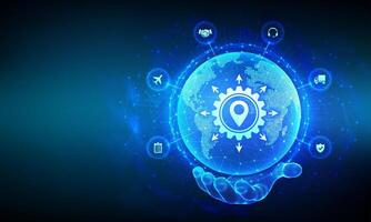 Logistics management. Smart logistics and transportation technology concept. Logistic global network distribution. Business of transport industrial. Earth planet globe in hand. illustration. vector