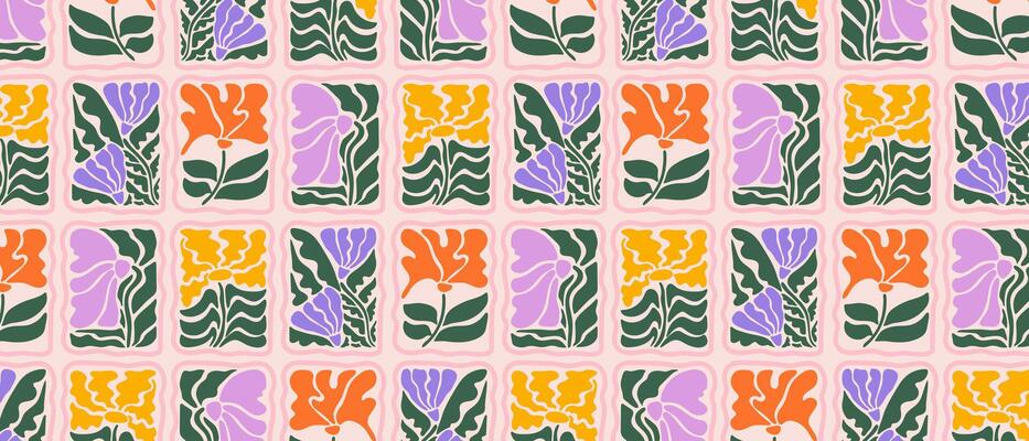 Abstract floral retro pattern in patchwork style. Wallpaper, cover, packaging design.