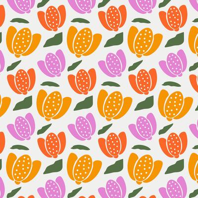 Retro floral cute pattern. Seamless floral bright hand drawn background.