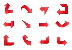 A set of red paper arrows pointing in different directions. vector