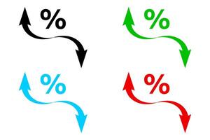 Colored arrow icons with percentages. Arrows indicating the growth of indicators up, down vector