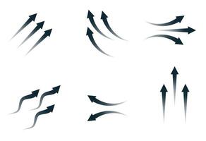 Set of black arrow showing wind air flow isolated on white background, air direction. vector