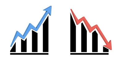 Blue business growth chart and red decline arrow isolated on white background. vector
