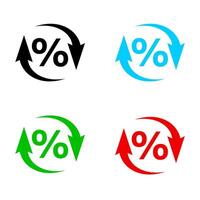 A set of different colored arrows with a percentage symbol indicating the movement of indicators. vector