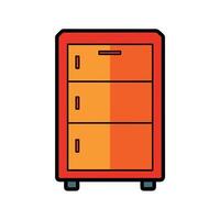Orange and red filing cabinet with three drawers and black outline design vector