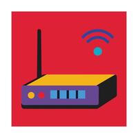 Colorful graphic illustration of a wireless internet router on a red background vector