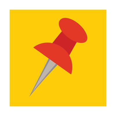 Red push pin on yellow background notice board decorative office stationary illustration