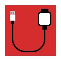 Minimalist illustration of smartwatch charging cable on a red background square vector