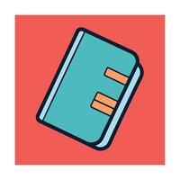 Isolated teal notebook with orange bookmarks on a red background graphic illustration vector