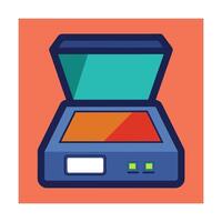 Open flatbed scanner illustration office technology document scanning and digitization process vector