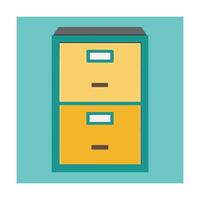 Flat illustration of a two drawer filing cabinet on turquoise background vector