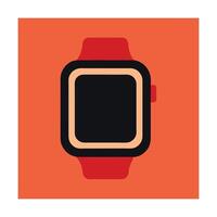 Digital smartwatch flat design illustration with red strap and orange background graphic vector