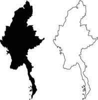 Map of Myanmar Silhouette Flat and Outline Design vector