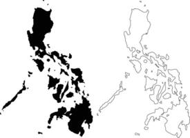 Map of Philippines Silhouette Flat and Outline Design vector