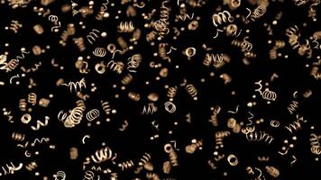 Golden confetti gracefully falls from above, creating captivating atmosphere during lively celebration set against dark backdrop. This enchanting display adds joy to the festivities. Party, success. video