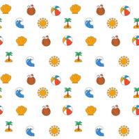 Summer seamless pattern with sun, wave, palm. vector