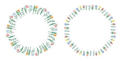 Floral cute round frame set. Tiny simple flowers vector