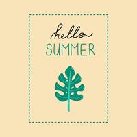 Hello summer background with monstera leaf vector