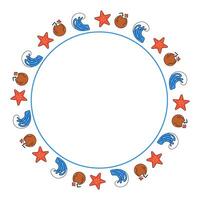 Summer round frame with star, wave and coconut vector