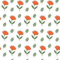 Cute seamless floral pattern. Simple red flowers and green leaf. vector