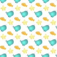 Cute whale and star seamless pattern. vector