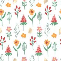 Spring flower seamless pattern. Hand drawn simple flowers. vector