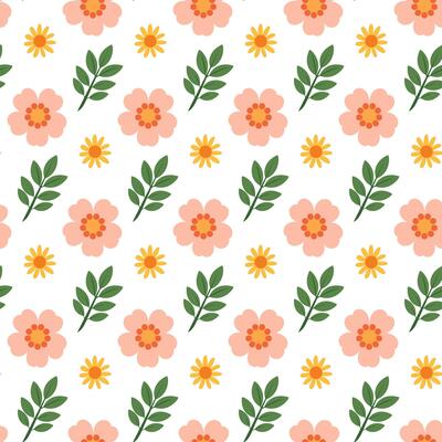 Cute seamless floral pattern. Simple flowers and green leaf.