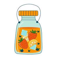 Homemade lemonade glass jar with fruits and ice inside vector