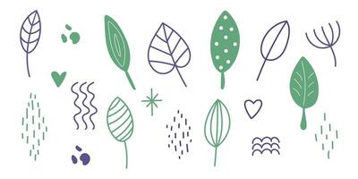 Set of hand drawn simple leaves. vector