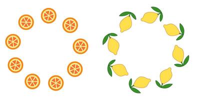 Citrus round frames. Lemon and orange frames. vector
