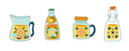 Set of lemonades with fruits inside vector